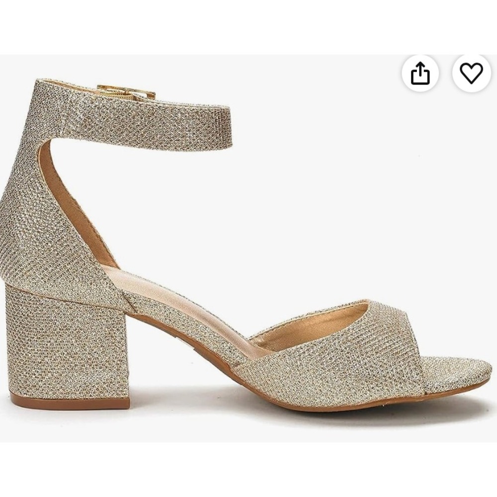 Dream Pairs Gold Glitter Ankle Strap Block 2.2 Heel Sandals Women Size 8 Exc